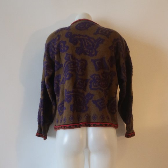 Womens Kitty Hawk By Vivian Wang Brown/Multi Print Cardigan Sweater S * - Picture 5 of 7
